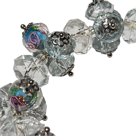Vintage Elegant Floral Accent Clear Beaded Stretch Bracelet Fashion Jewelry - Picture 3 of 4